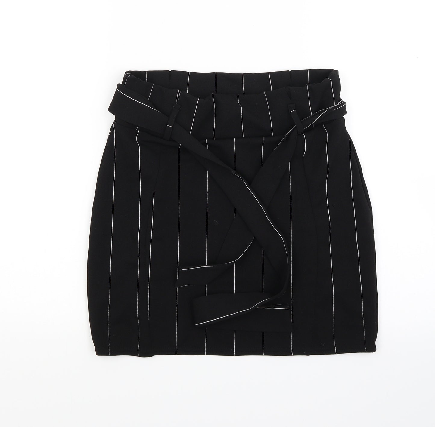 PRETTYLITTLETHING Womens Black Striped  Mini Skirt Size 12