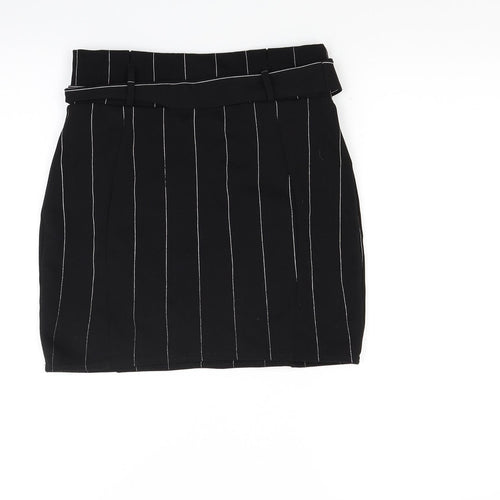 PRETTYLITTLETHING Womens Black Striped  Mini Skirt Size 12