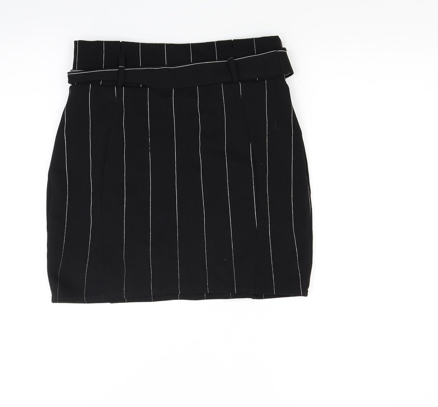 PRETTYLITTLETHING Womens Black Striped  Mini Skirt Size 12