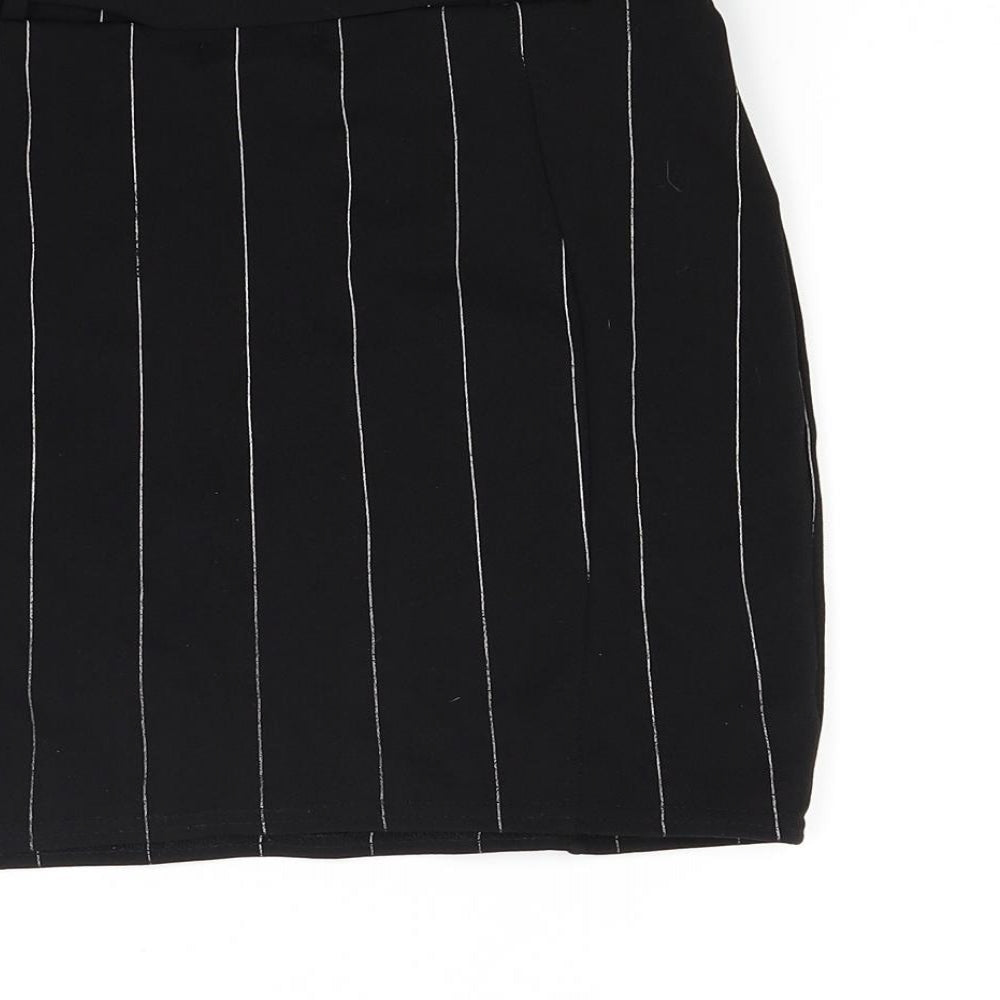PRETTYLITTLETHING Womens Black Striped  Mini Skirt Size 12