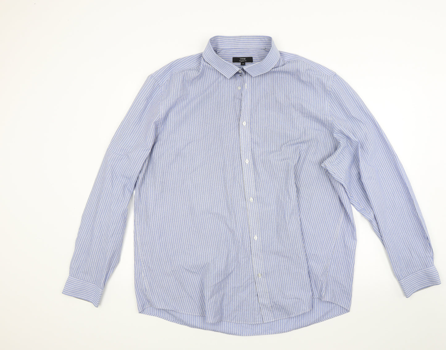 George Mens Blue Striped   Dress Shirt Size 19
