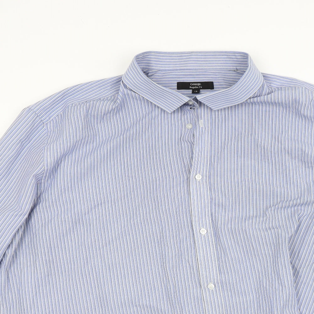 George Mens Blue Striped   Dress Shirt Size 19
