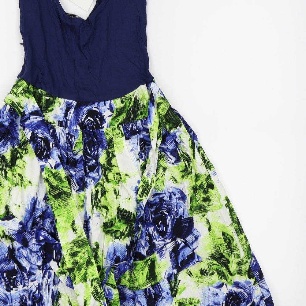 New Look Womens Blue Floral  Fit & Flare  Size 8