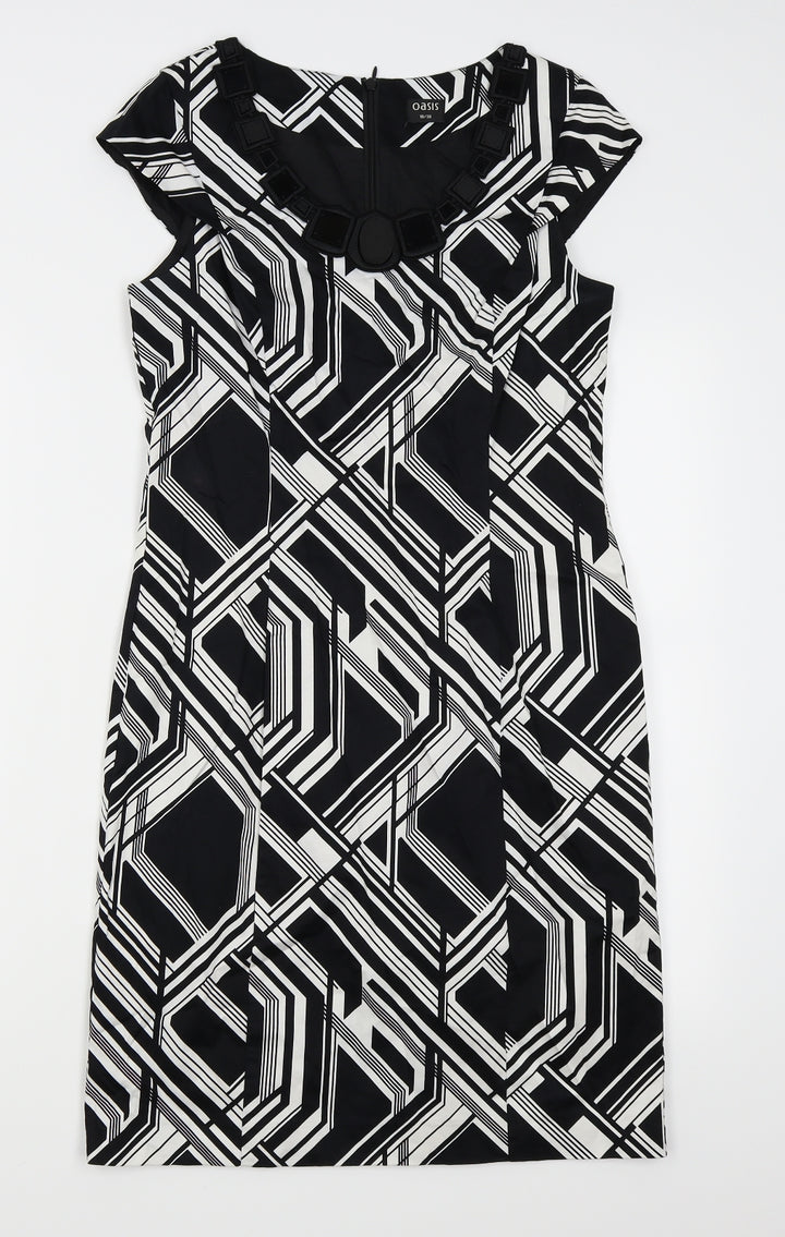 Oasis Womens Black Geometric Pencil Dress Size 10