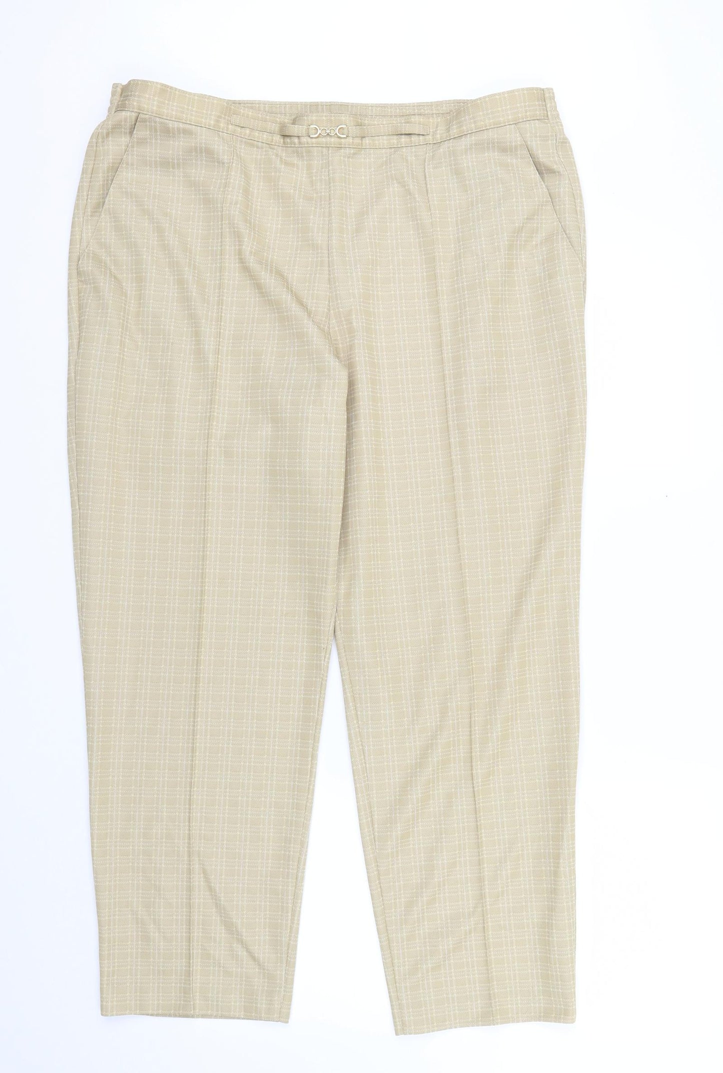 M&S Womens Beige Check  Trousers  Size 20 L25 in