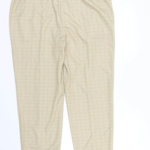 M&S Womens Beige Check  Trousers  Size 20 L25 in