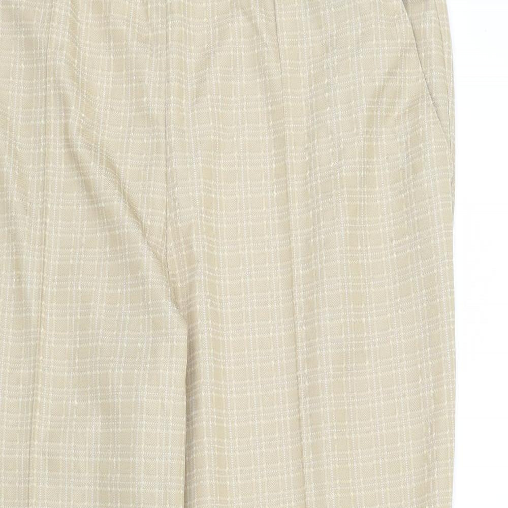M&S Womens Beige Check  Trousers  Size 20 L25 in