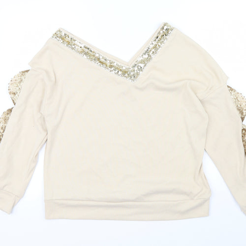 sheilay Womens Beige   Henley Jumper Size XL  - RUFFLE