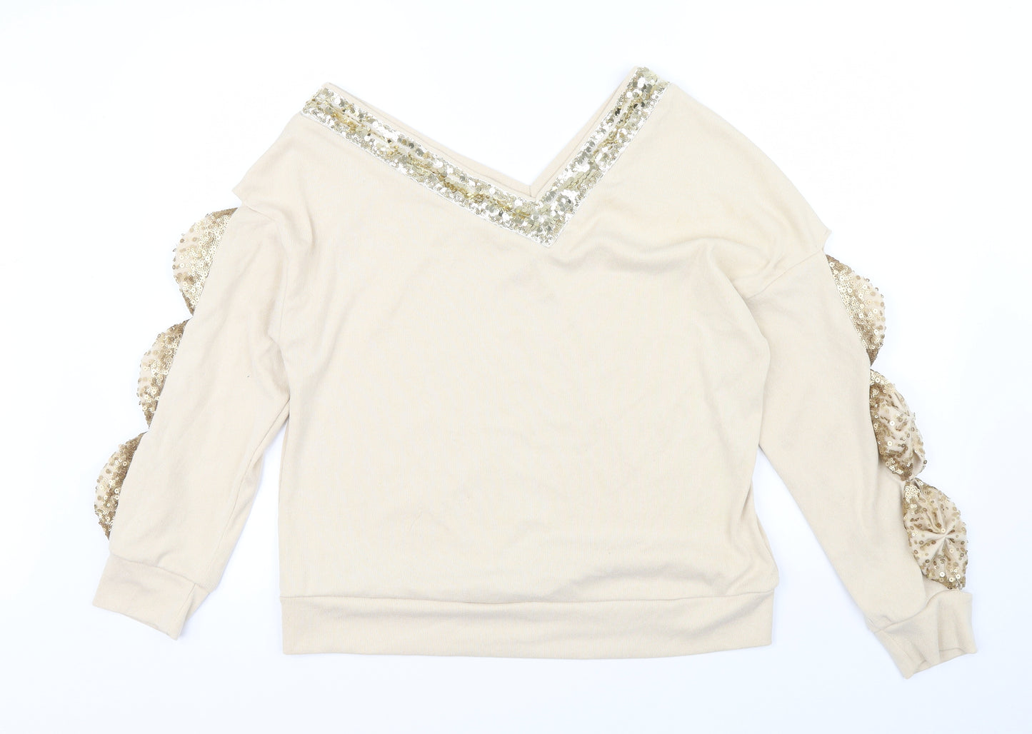 sheilay Womens Beige   Henley Jumper Size XL  - RUFFLE