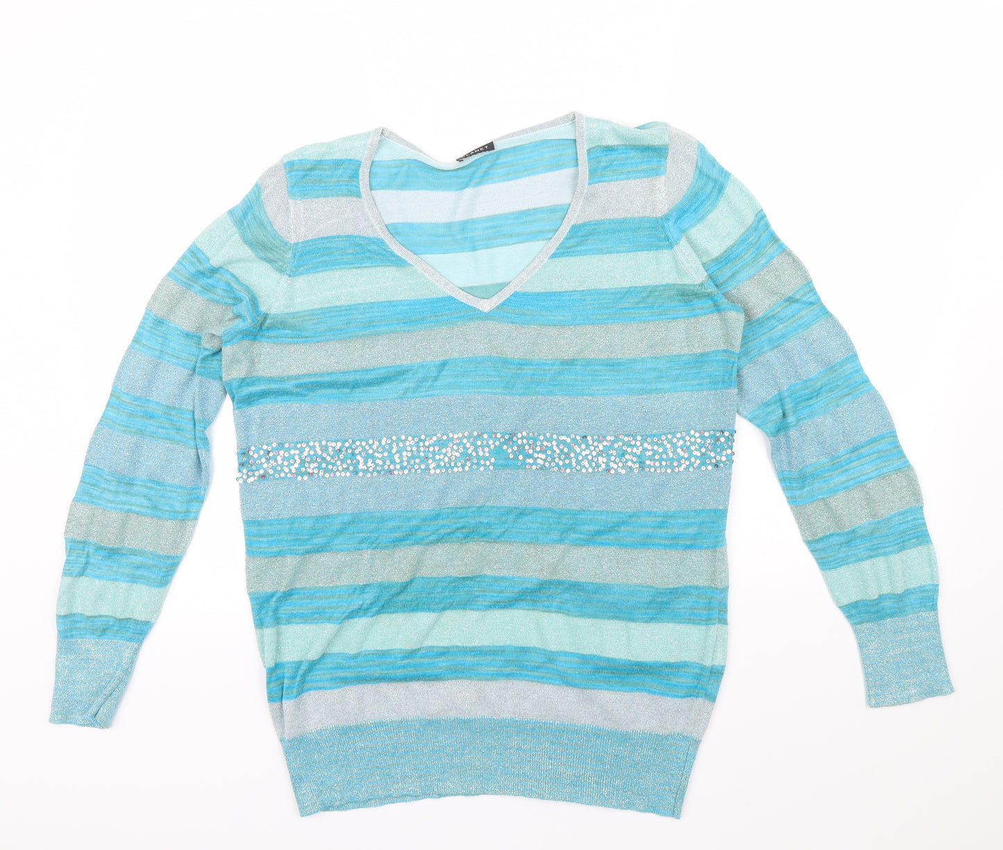 PLANET Womens Blue Striped  Pullover Jumper Size M