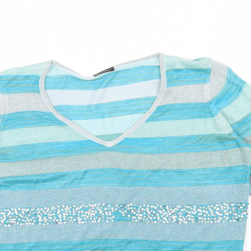 PLANET Womens Blue Striped  Pullover Jumper Size M