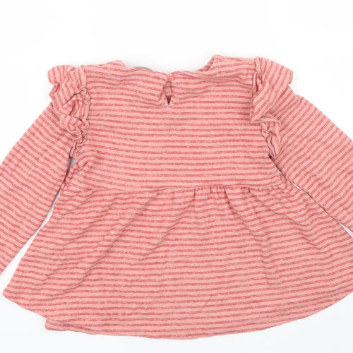 NEXT Girls Pink Striped  Pullover Jumper Size 5-6 Years  - Ruffle detail