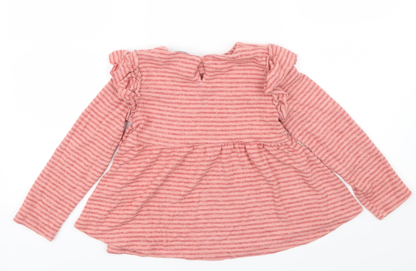 NEXT Girls Pink Striped  Pullover Jumper Size 5-6 Years  - Ruffle detail