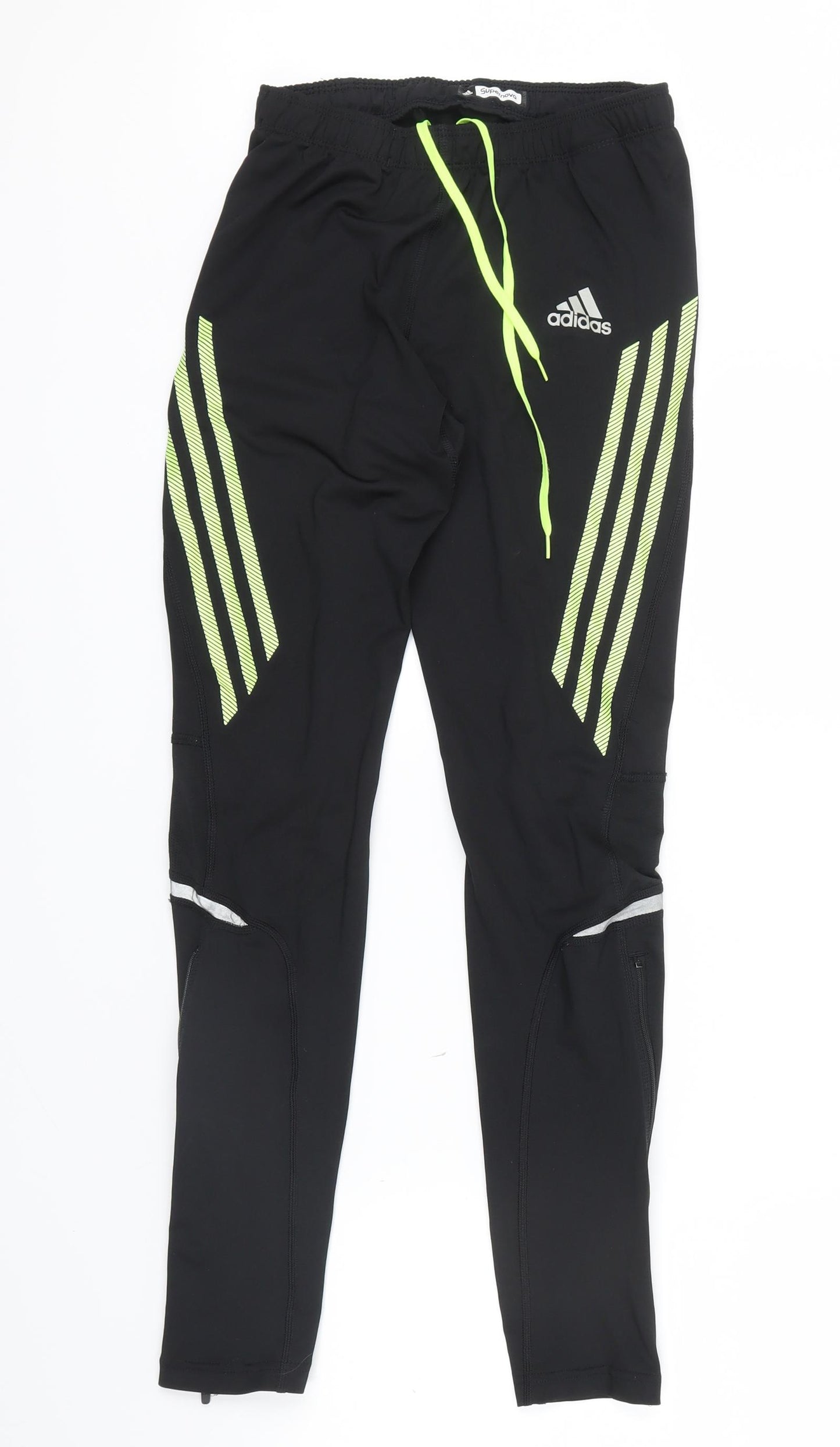 adidas Boys Black Colourblock  Sweatpants Trousers Size S - YELLOW TRIMMING
