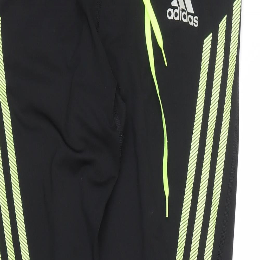 adidas Boys Black Colourblock  Sweatpants Trousers Size S - YELLOW TRIMMING