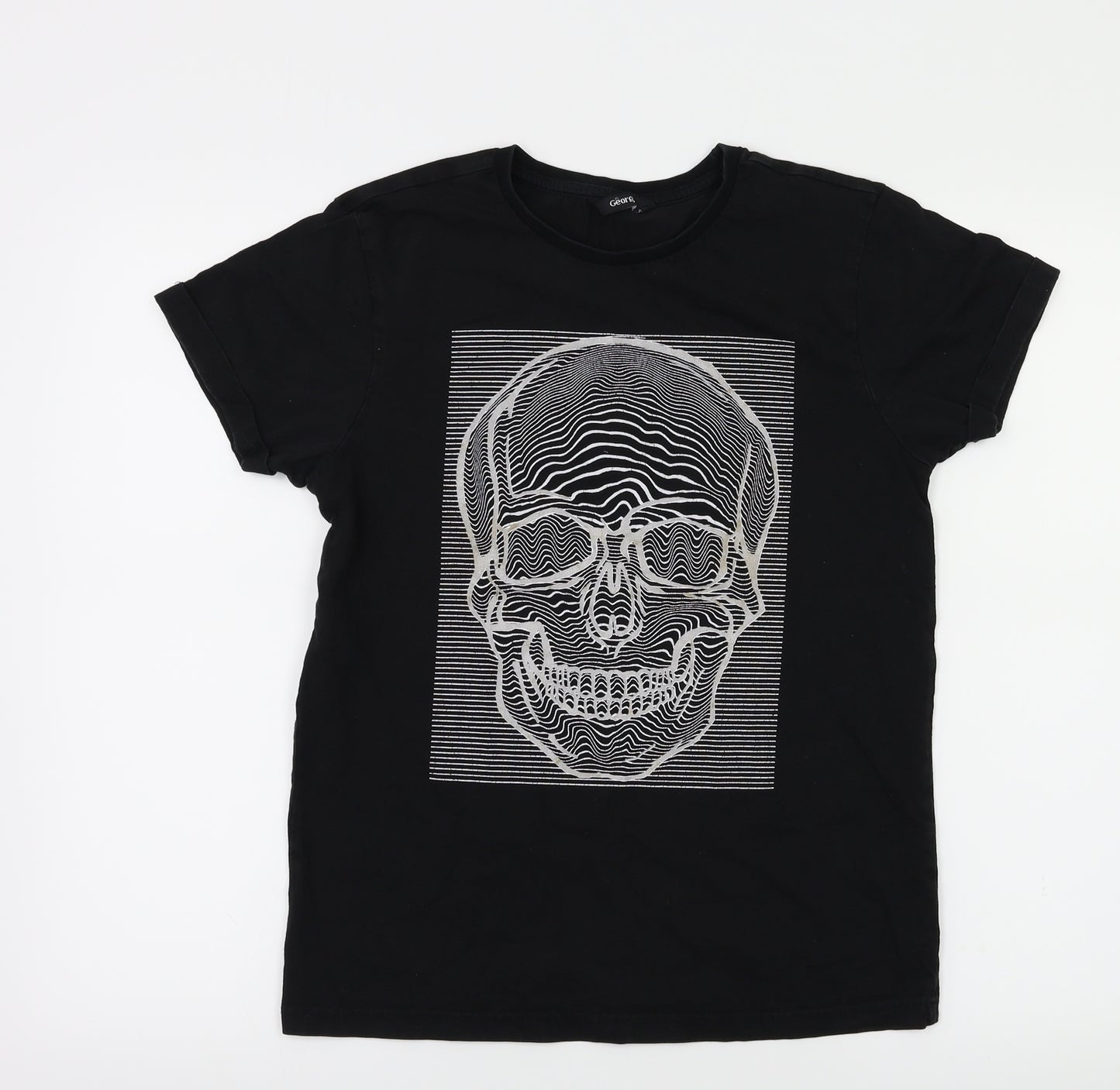 George Boys Black Animal Print  Basic T-Shirt Size 13-14 Years