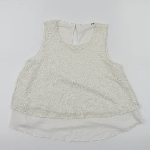 Preworn Girls White Floral  Basic T-Shirt Size 10 Years