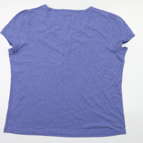 BM Womens Blue Floral  Basic T-Shirt Size L