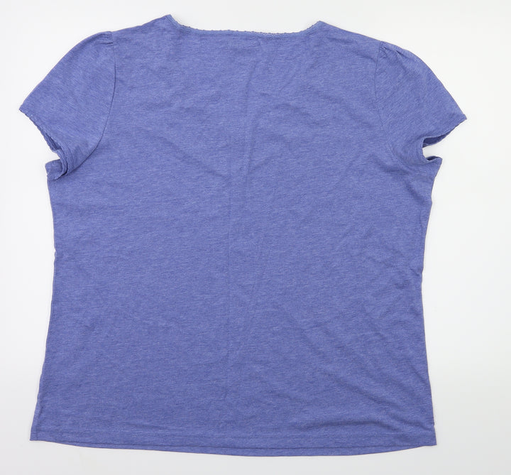 BM Womens Blue Floral  Basic T-Shirt Size L