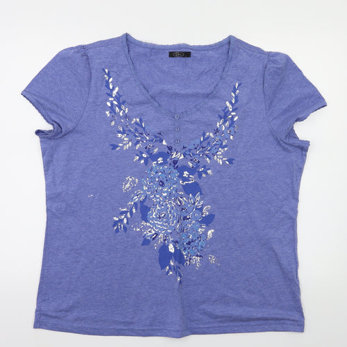 BM Womens Blue Floral  Basic T-Shirt Size L