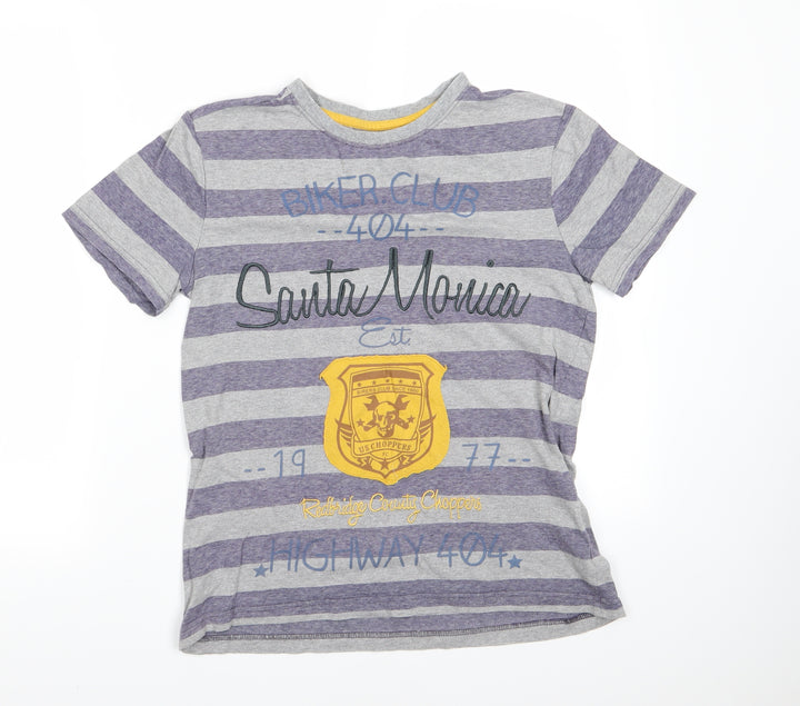F&F Boys Grey Striped Basic T-Shirt Size 12-13 Years
