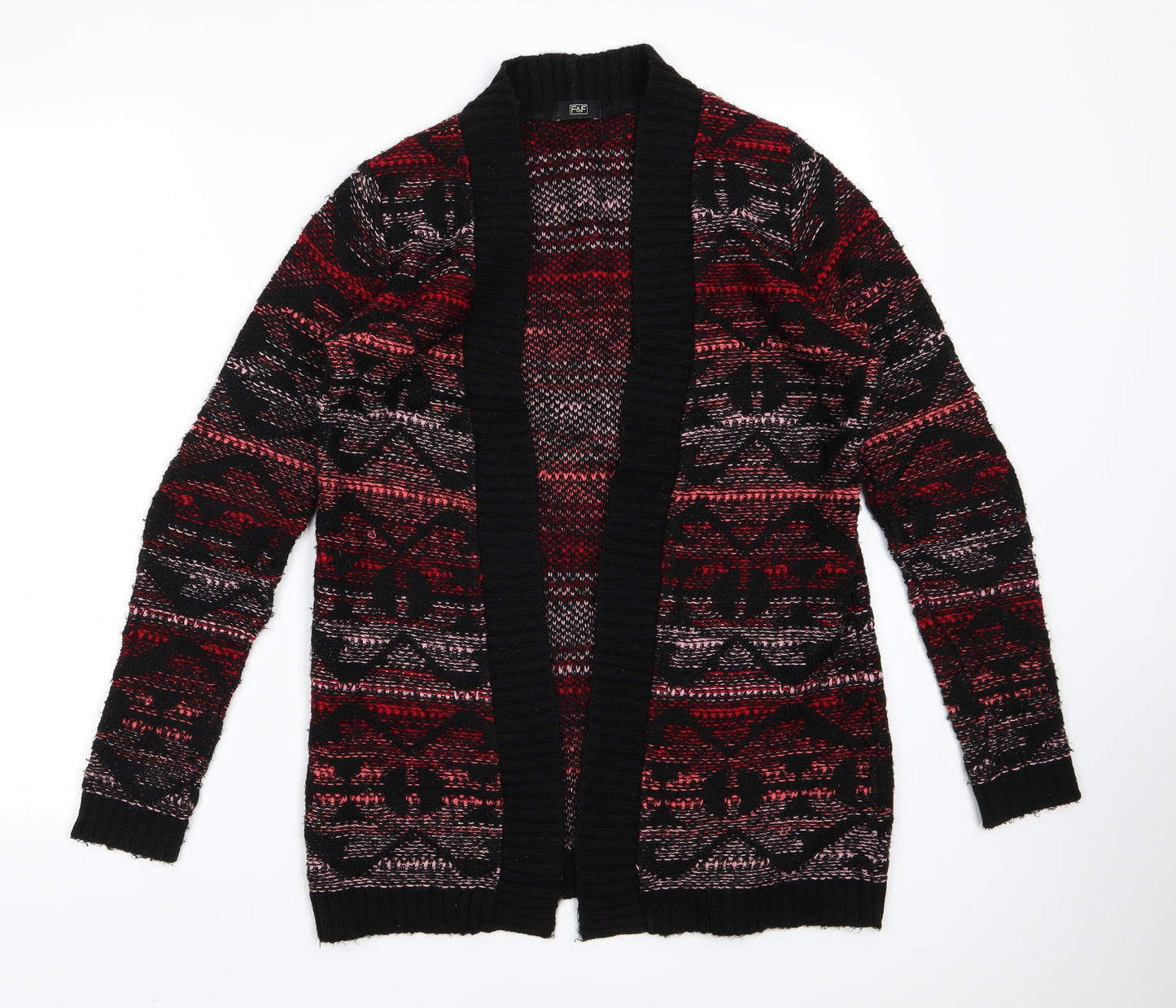 F&F  Womens Black Geometric Knit Cardigan Jumper Size 8