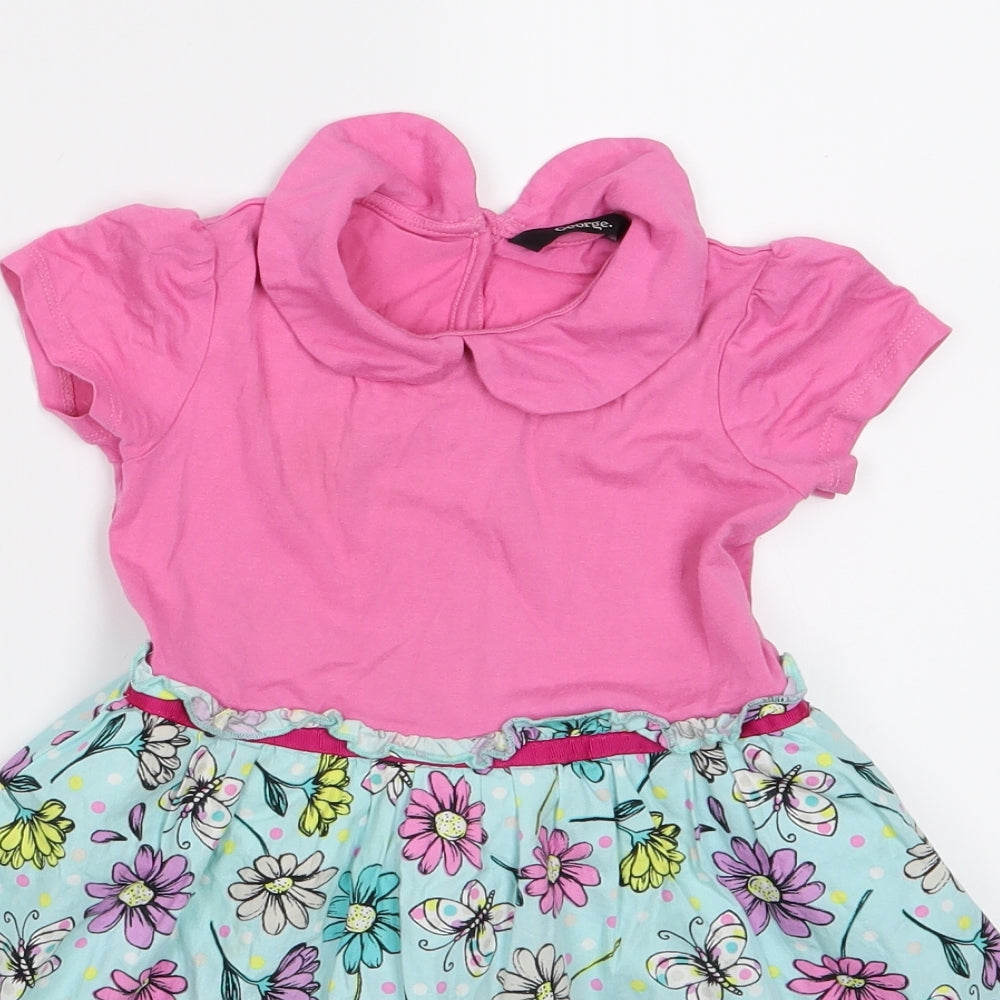 George Girls Pink Floral  T-Shirt Dress  Size 3-4 Years