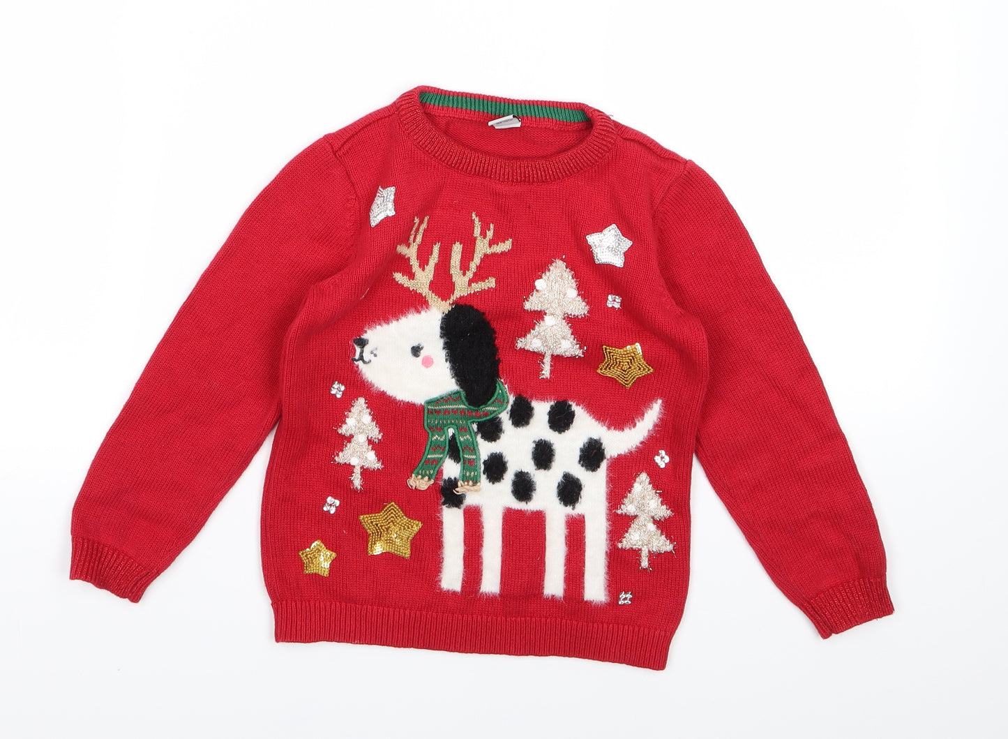 TU Girls Red  Knit Pullover Jumper Size 4-5 Years  - Christmas Jumper