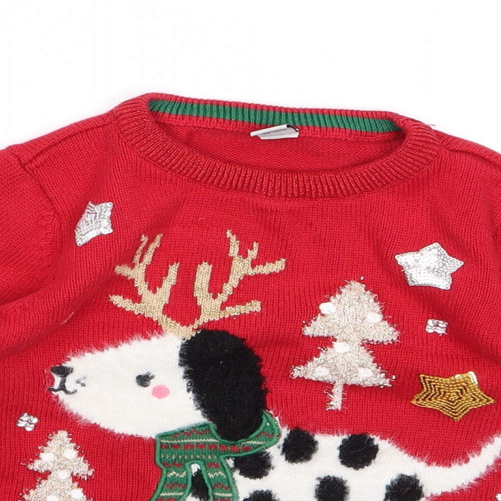 TU Girls Red  Knit Pullover Jumper Size 4-5 Years  - Christmas Jumper