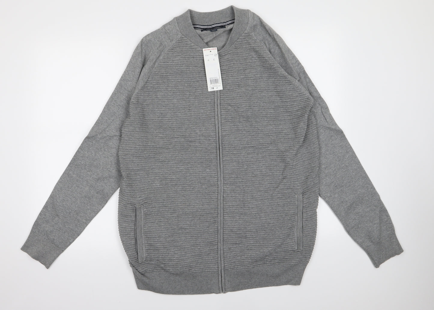 F&F Mens Grey  Knit Full Zip Jumper Size XL