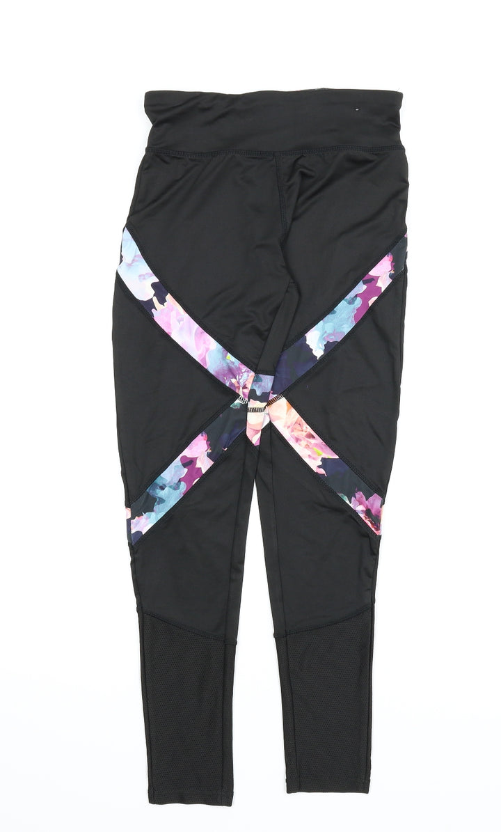 Atmosphere Womens Black Floral  Compression Leggings Size 8 L24 in