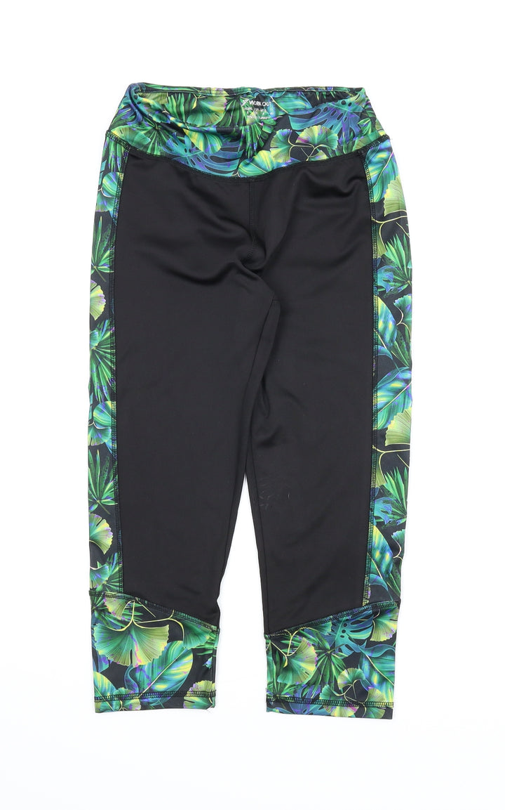 Workout Womens Black Floral  Compression Shorts Size 8