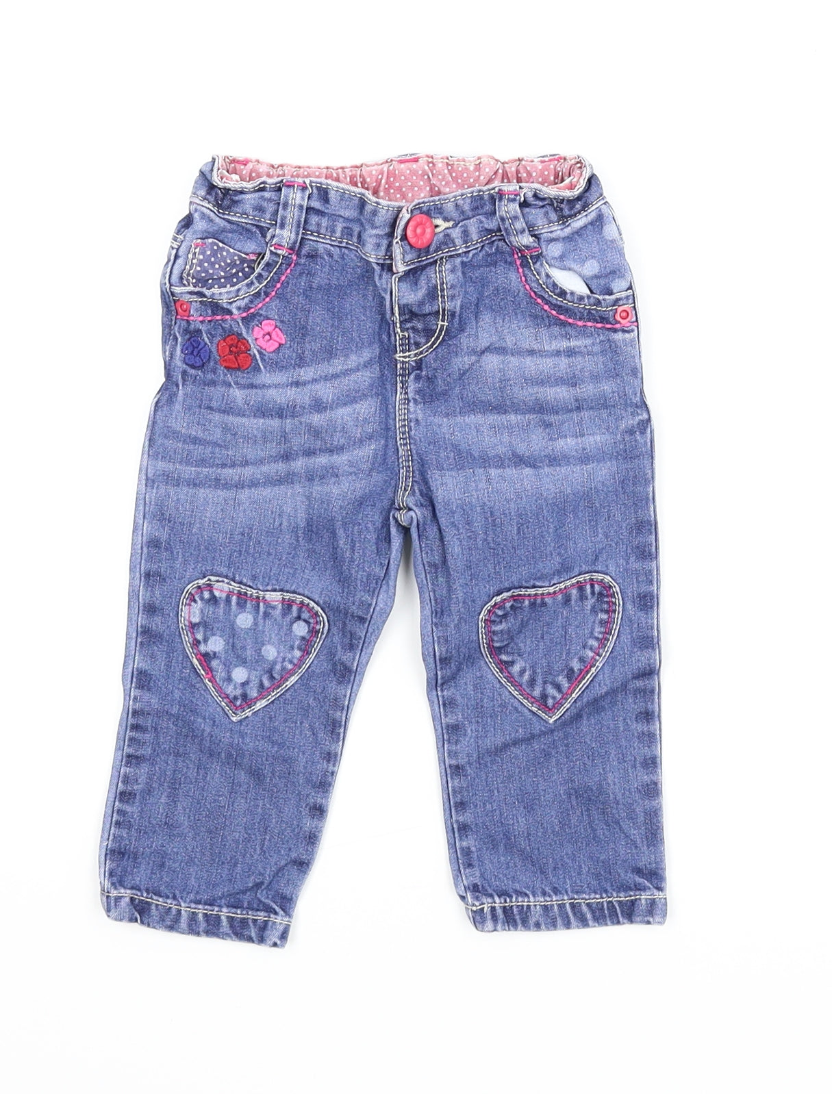Matalan Girls Blue Floral Denim Cargo Jeans Size 6-9 Months