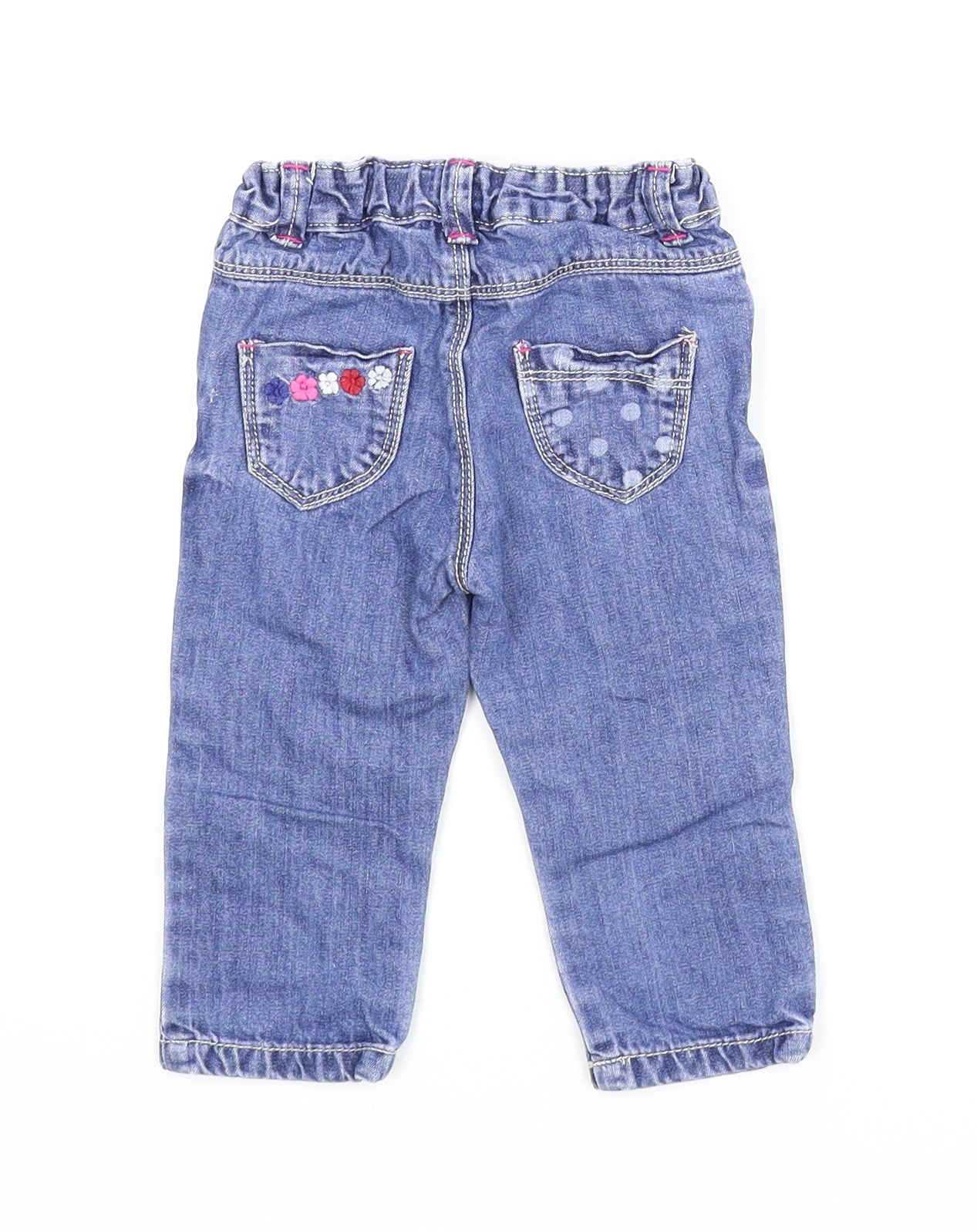 Matalan Girls Blue Floral Denim Cargo Jeans Size 6-9 Months