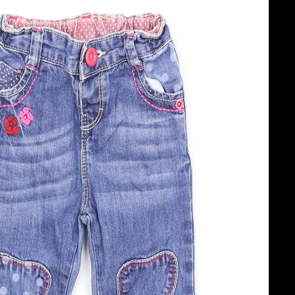 Matalan Girls Blue Floral Denim Cargo Jeans Size 6-9 Months