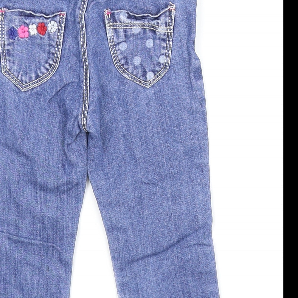 Matalan Girls Blue Floral Denim Cargo Jeans Size 6-9 Months