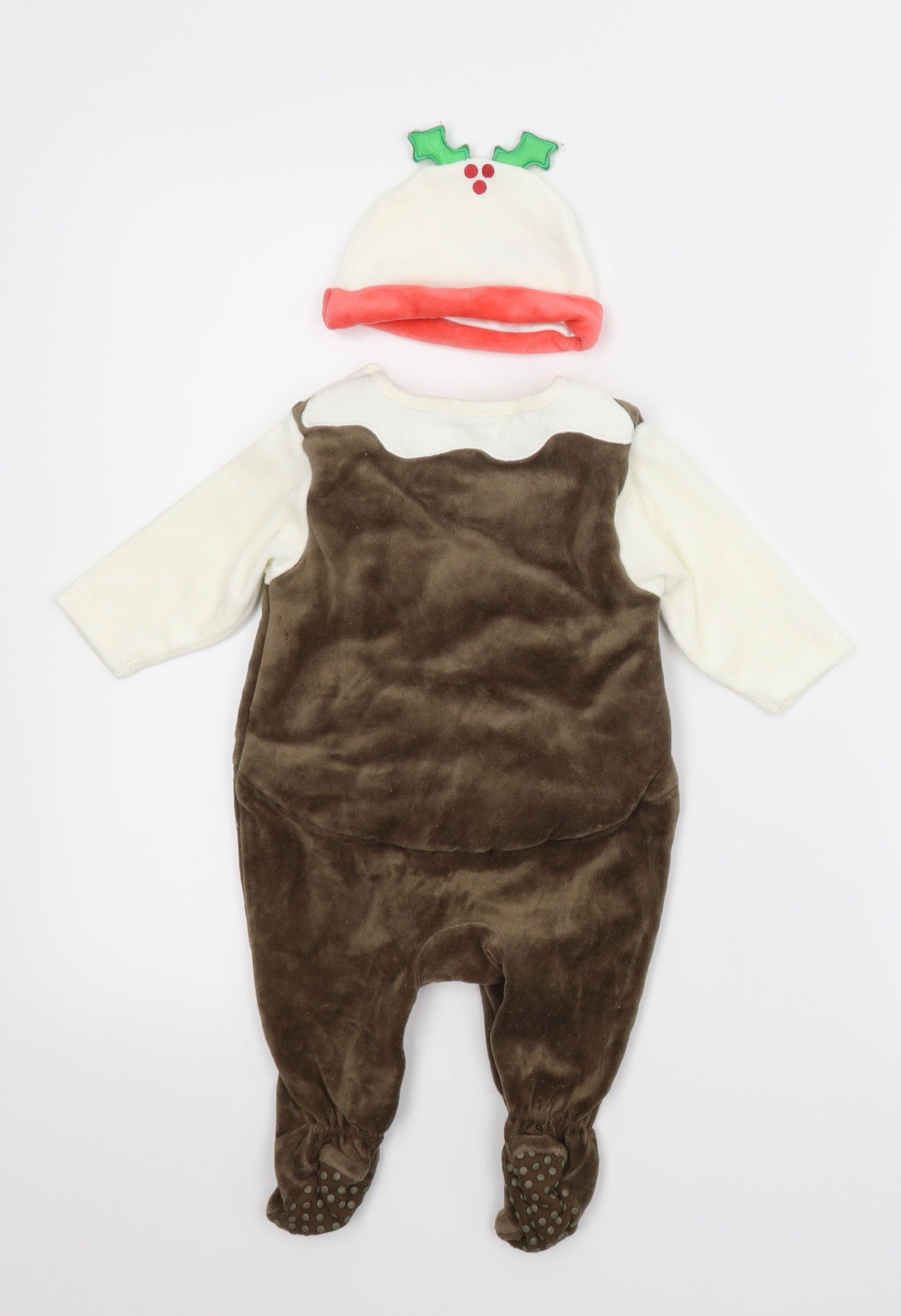 M&Co Baby Brown   Babygrow One-Piece Size 3-6 Months  - Pudding, Christmas. Hat included