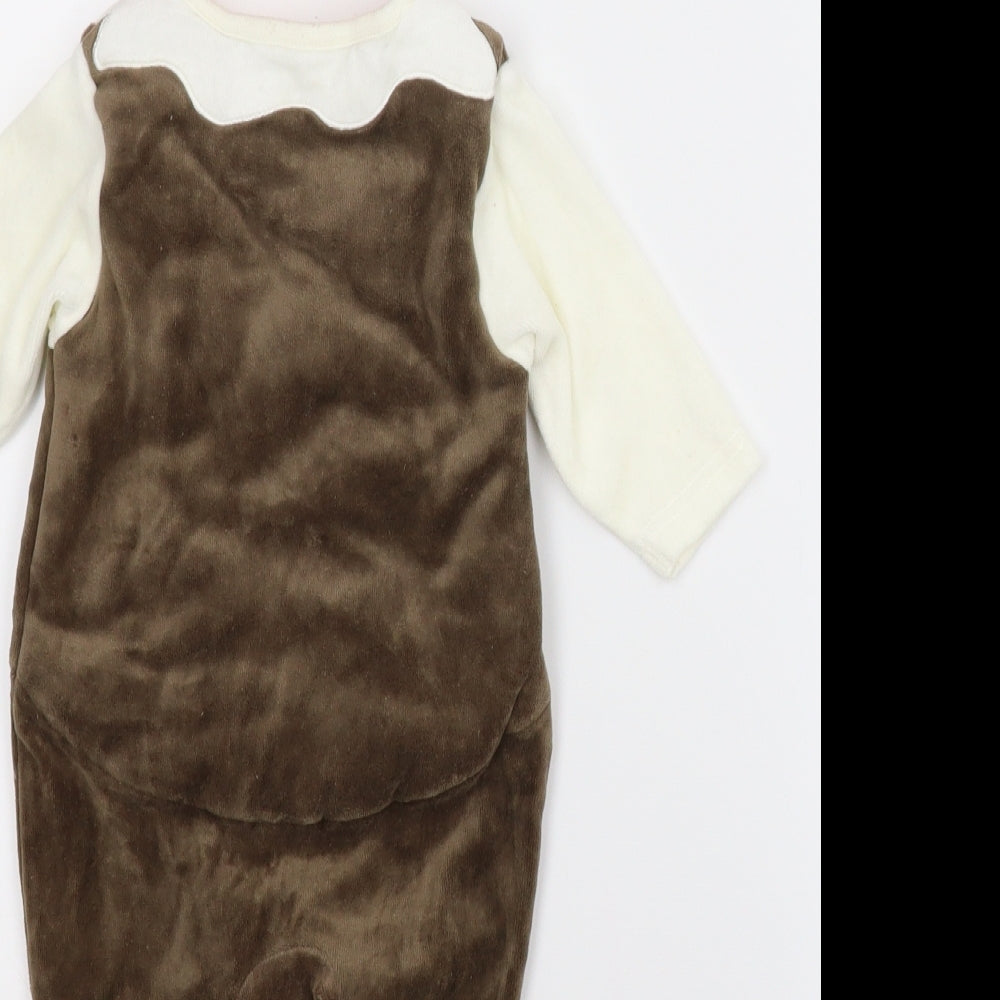 M&Co Baby Brown   Babygrow One-Piece Size 3-6 Months  - Pudding, Christmas. Hat included