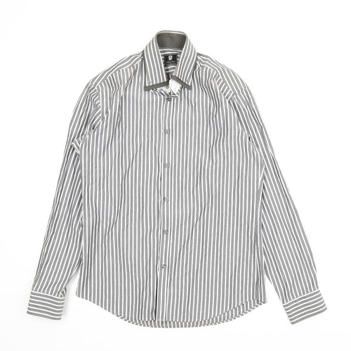 Steel & Jelly Mens Grey Striped   Button-Up Size M