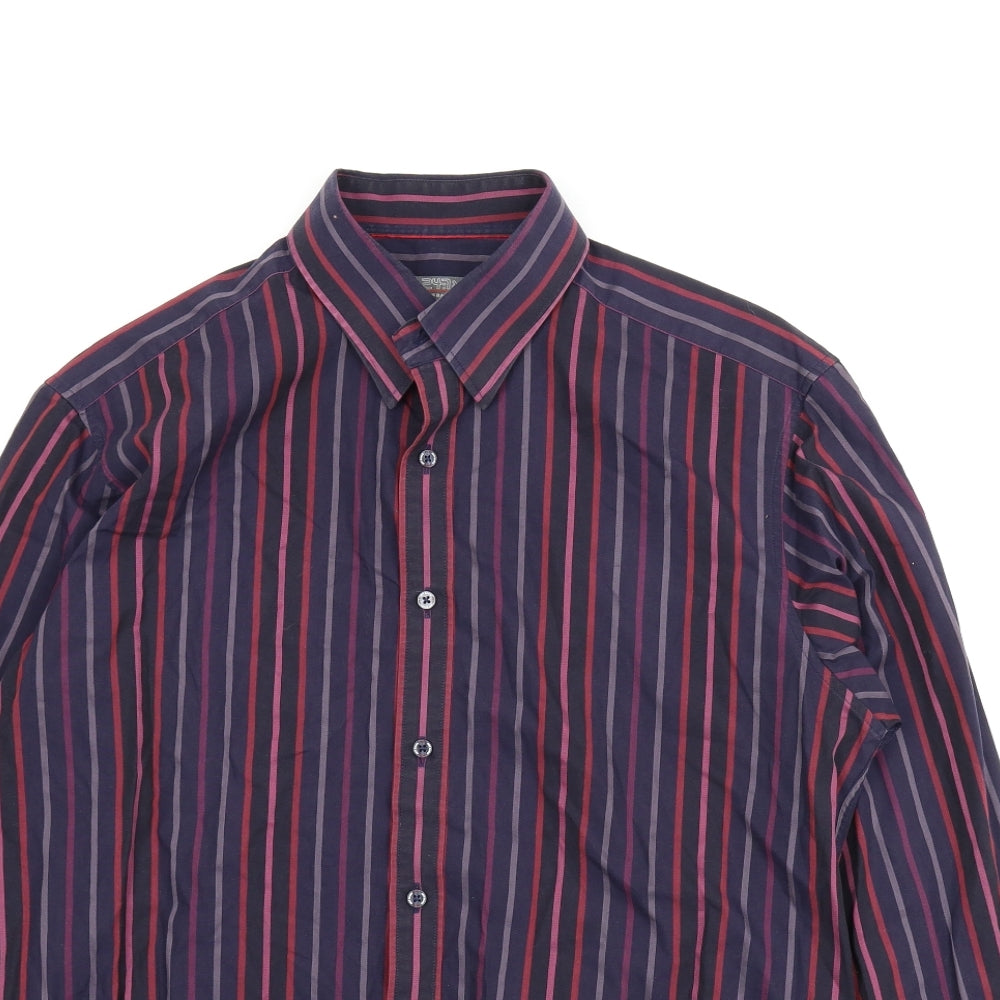 Jeff Banks Mens Purple Striped   Button-Up Size L