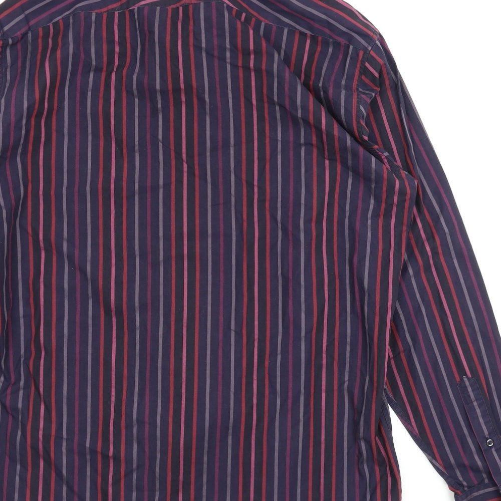 Jeff Banks Mens Purple Striped   Button-Up Size L