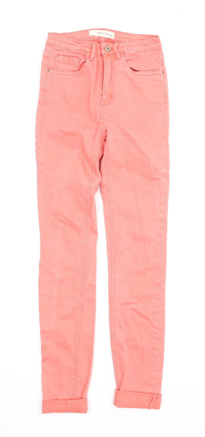 Queen Hearts Womens Pink Denim Skinny Jeans Size XS L25 in