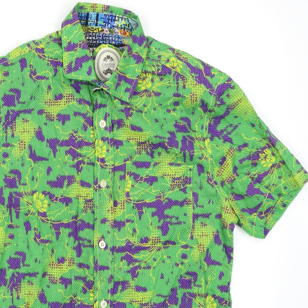 Ganesh Mens Gold Floral   Button-Up Size M  - Tie Dye