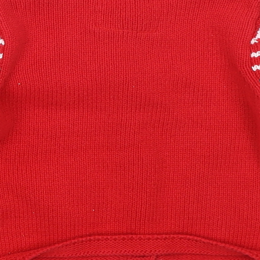 Fred & Flo Girls Red Striped Knit Cardigan Jumper Size 3-6 Months  - Christmas Reindeer Penguin