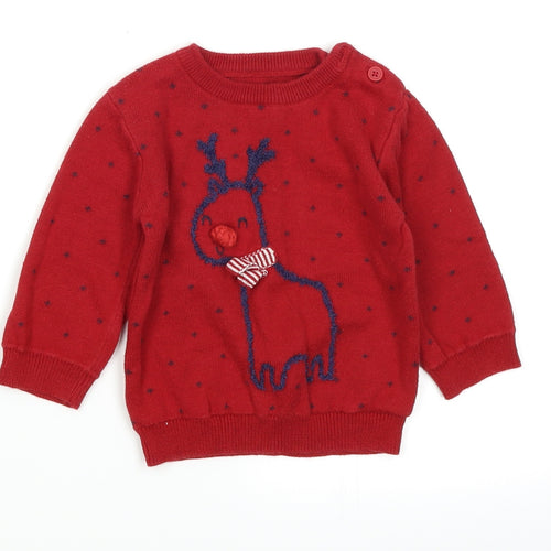George Baby Red Polka Dot  Pullover Jumper Size 3-6 Months  - Christmas Reindeer