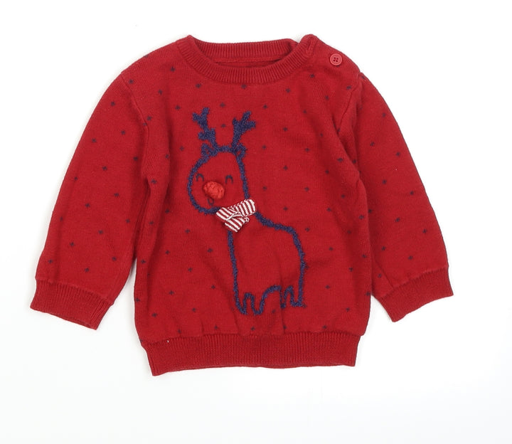 George Baby Red Polka Dot  Pullover Jumper Size 3-6 Months  - Christmas Reindeer