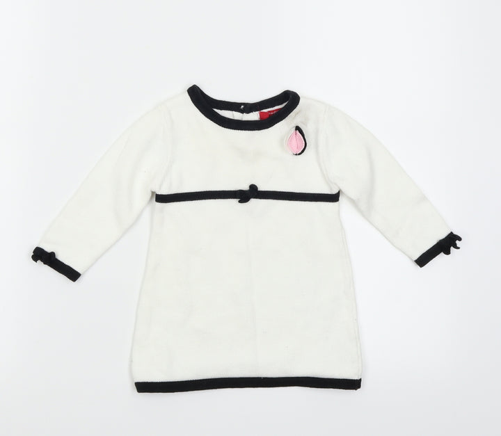 Strawberry Faire Girls White Colourblock Knit Jumper Dress Size 6-9 Months