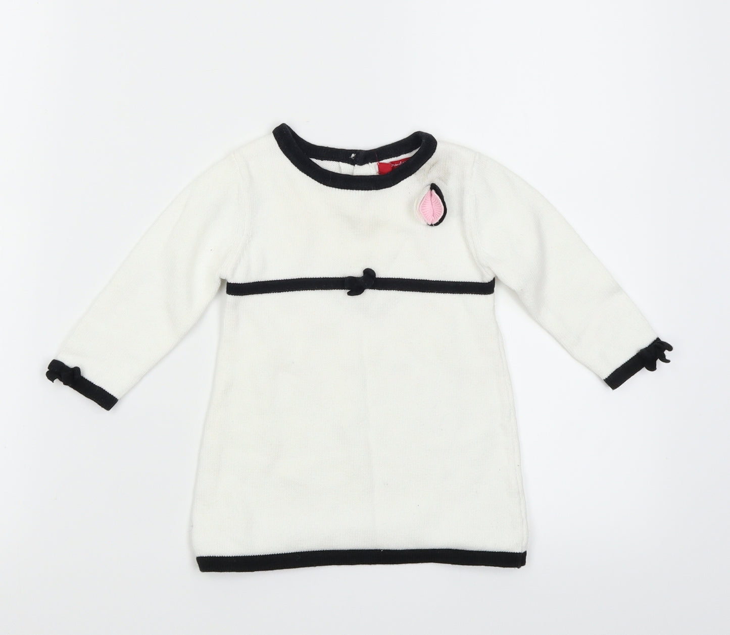 Strawberry Faire Girls White Colourblock Knit Jumper Dress  Size 6-9 Months