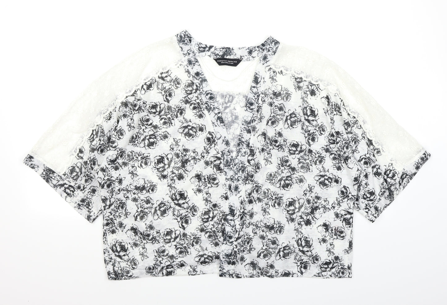 Dorothy Perkins Womens White Floral  Cardigan Jumper Size 16  - Lace Sleeve