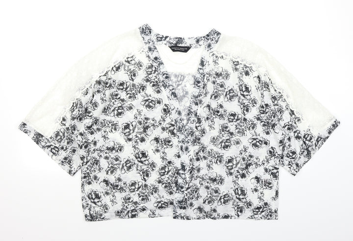 Dorothy Perkins Womens White Floral  Cardigan Jumper Size 16  - Lace Sleeve